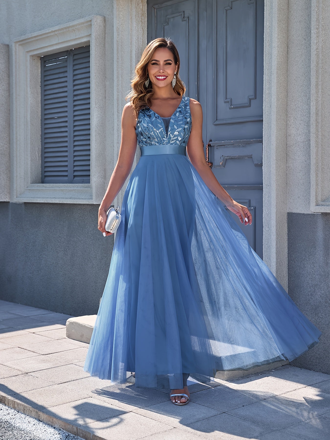 Women'S Dress Embroidery Design V-Neck Sleeveless Long Dress Wedding Dresses for Women for Engagement Wedding Evening Party Dancing Performance Date Daily Valentine'S Day New Year Various Occasions Mesh Long Dress