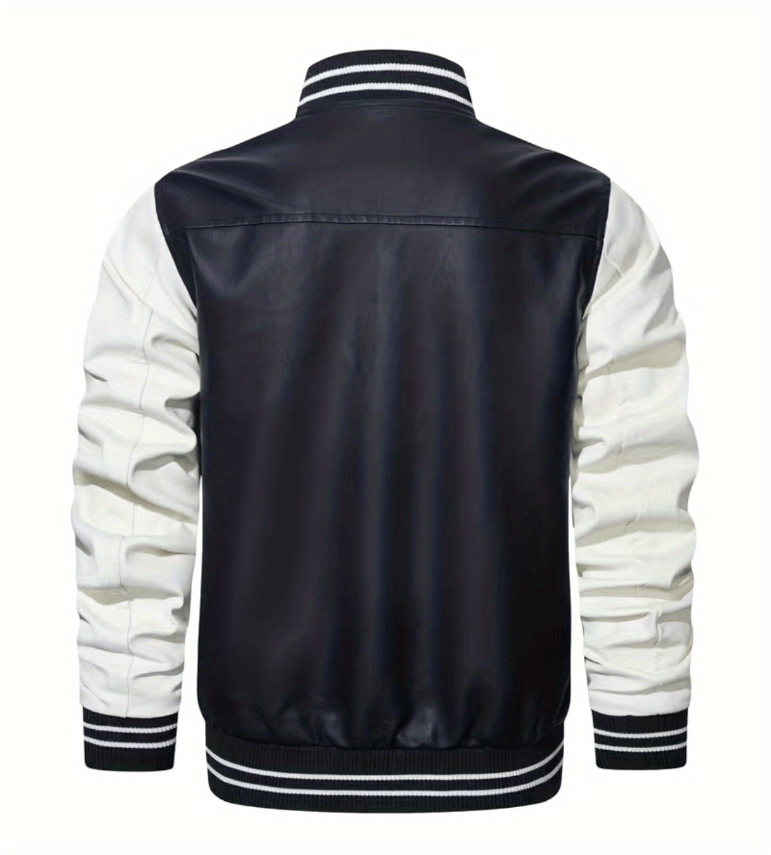 Plus Size Men'S Letter "R" Print PU Jacket for Spring/Autumn, Oversized Punk Raglan Baseball Jacket for Big & Tall Males, Men'S Clothing