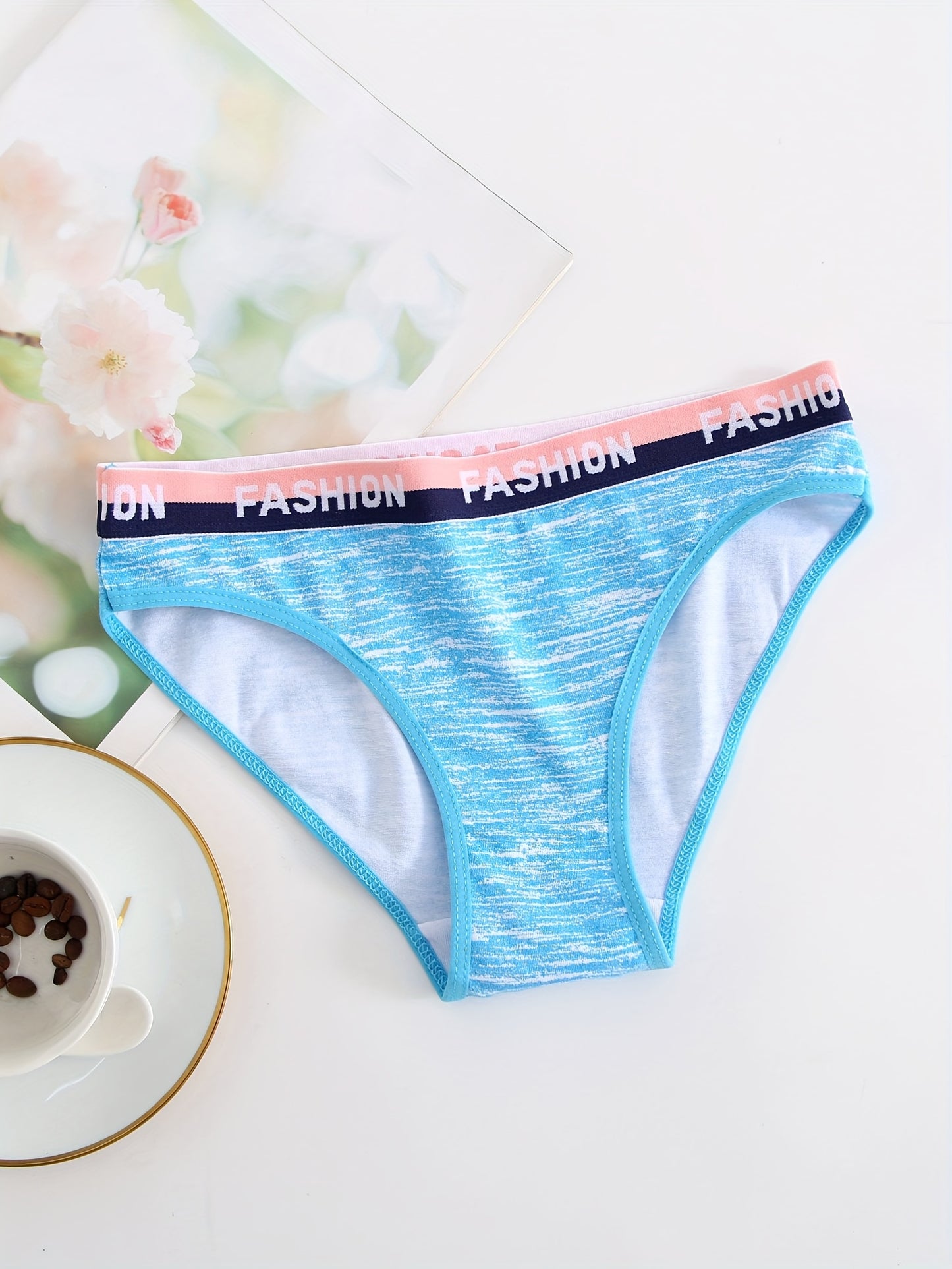 12pcs Camo Print Briefs for Women, Breathable Letter Print Sexy Panties Women's Colorful Striped Underwear Set