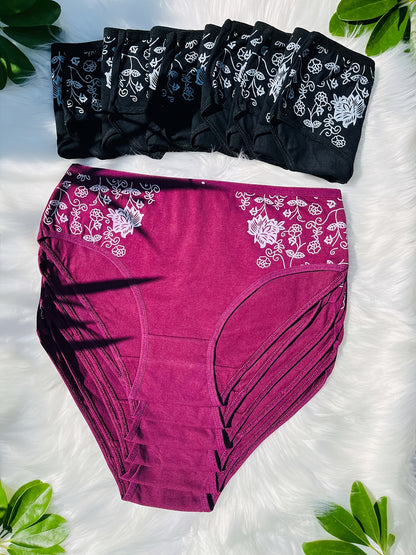 12pcs Set of Mid-Rise Pure Printed Women's Shapewear Panties, Breathable, Sexy, and Comfortable (Random Delivery)