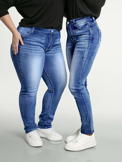 Women's Bright Steel Blue Denim High-Waist Slim-Fit Jeans - product view 17