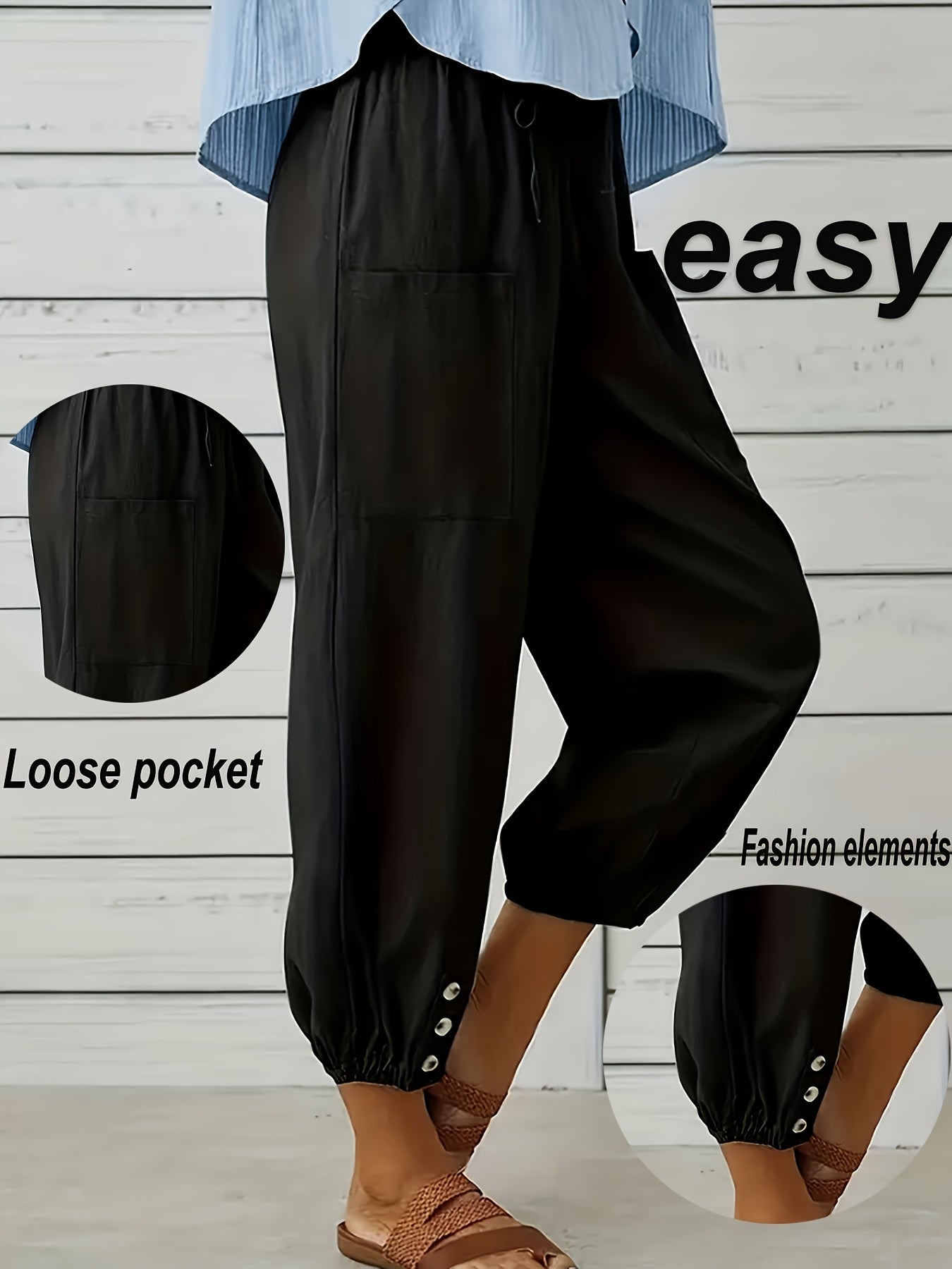 1pc Loose Fitting High Waisted Buttoned Loose Pants with Wide Legs for Both Men And Women, with Pockets for Easy Outings. Casual Pants with Elastic Waistband