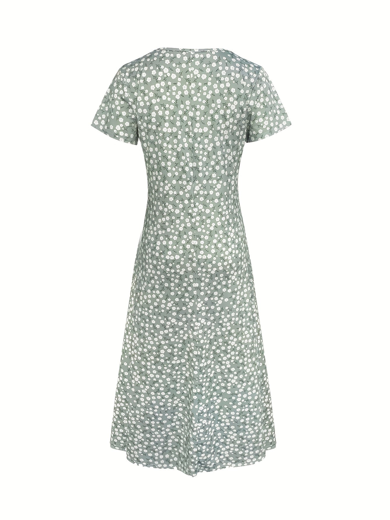 Spring, Summer, Autumn Small Floral Holiday V-neck Women's Thin Elegant Long Dress