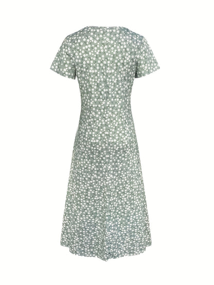 Spring, Summer, Autumn Small Floral Holiday V-neck Women's Thin Elegant Long Dress