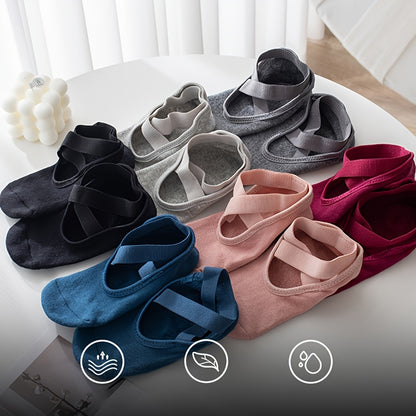 [Yoga Socks] 6 Pairs Of Women's Yoga Socks, Silicone Anti-Slip Boat Socks, Cross-Tied Fitness Pilates, Soft And Comfortable Dancing Indoor Sports Socks