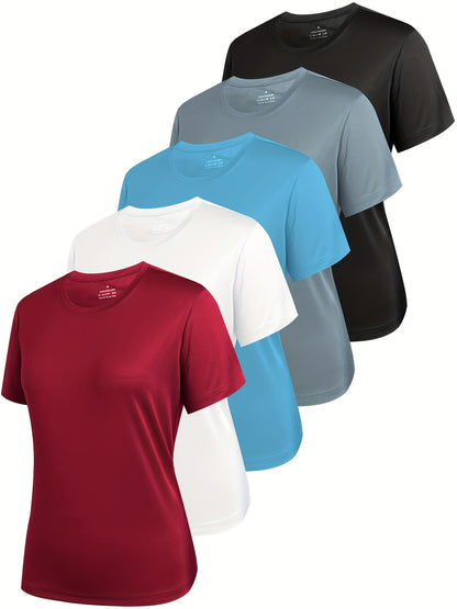 5 Pack Women' Quick-Dry S - Short Sleeve Tees Suitable for,,,, Swimming, & Outdoor, Crew Neck Solid Color Spring/Summer