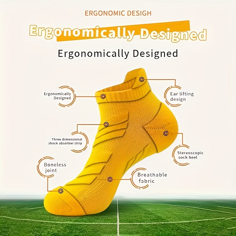 5 Pairs Of Men's Sports Socks, Ankle Support, Suitable for Basketball, Running, Marathon, Sweat-, Breathable Knitted Fabric, Shock Absorption, Non-slip, Thick Towel Bottom