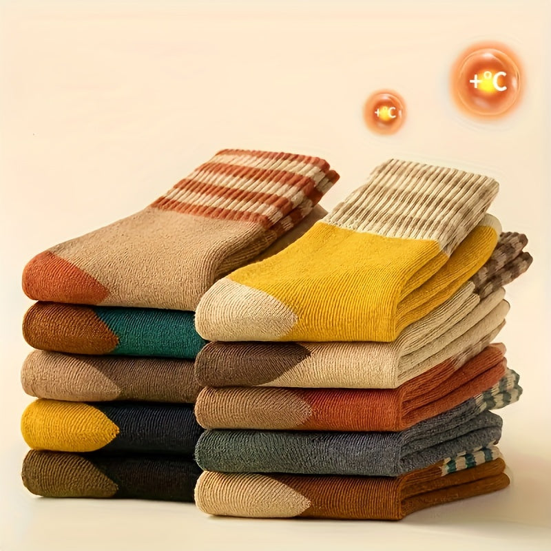 10 Colors And 10 Pairs Autumn And Winter Looped Socks for Women with Thick Fleece And Mid Tube Socks, Warm Towel Socks, Black Long Socks, Trendy Socks for Women, And Women'S Socks Ladies Socks