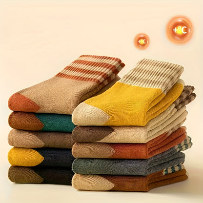 10 Colors And 10 Pairs Autumn And Winter Looped Socks for Women with Thick Fleece And Mid Tube Socks, Warm Towel Socks, Black Long Socks, Trendy Socks for Women, And Women'S Socks Ladies Socks