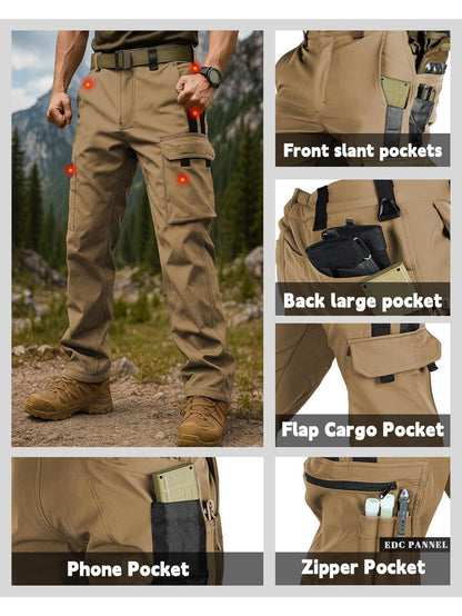 Men'S Fleece Lined Snow Ski Pants Windproof Softshell Tactical Pants Winter Outdoor Hiking Fishing