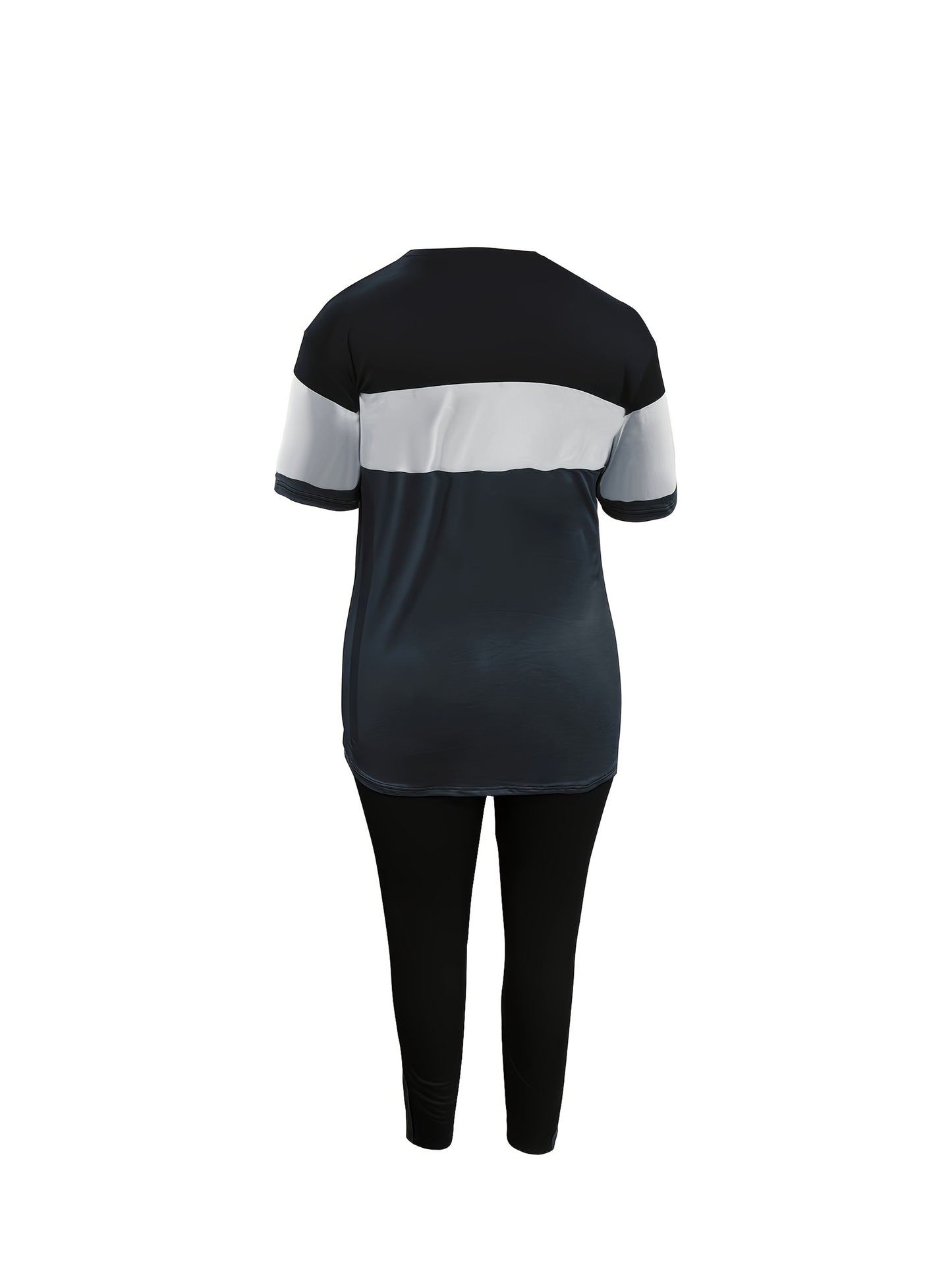 Women's Casual Two-Piece Outfit "BLESSED" Letter Print Color-Block T-Shirt And Pocket Pants Set