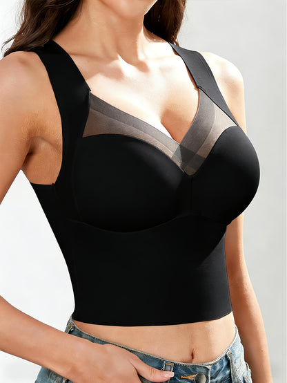 1pc EssElegance Wireless Sports Bra - Push-Up, Side Smoothing, High Stretch, Built-in Pads