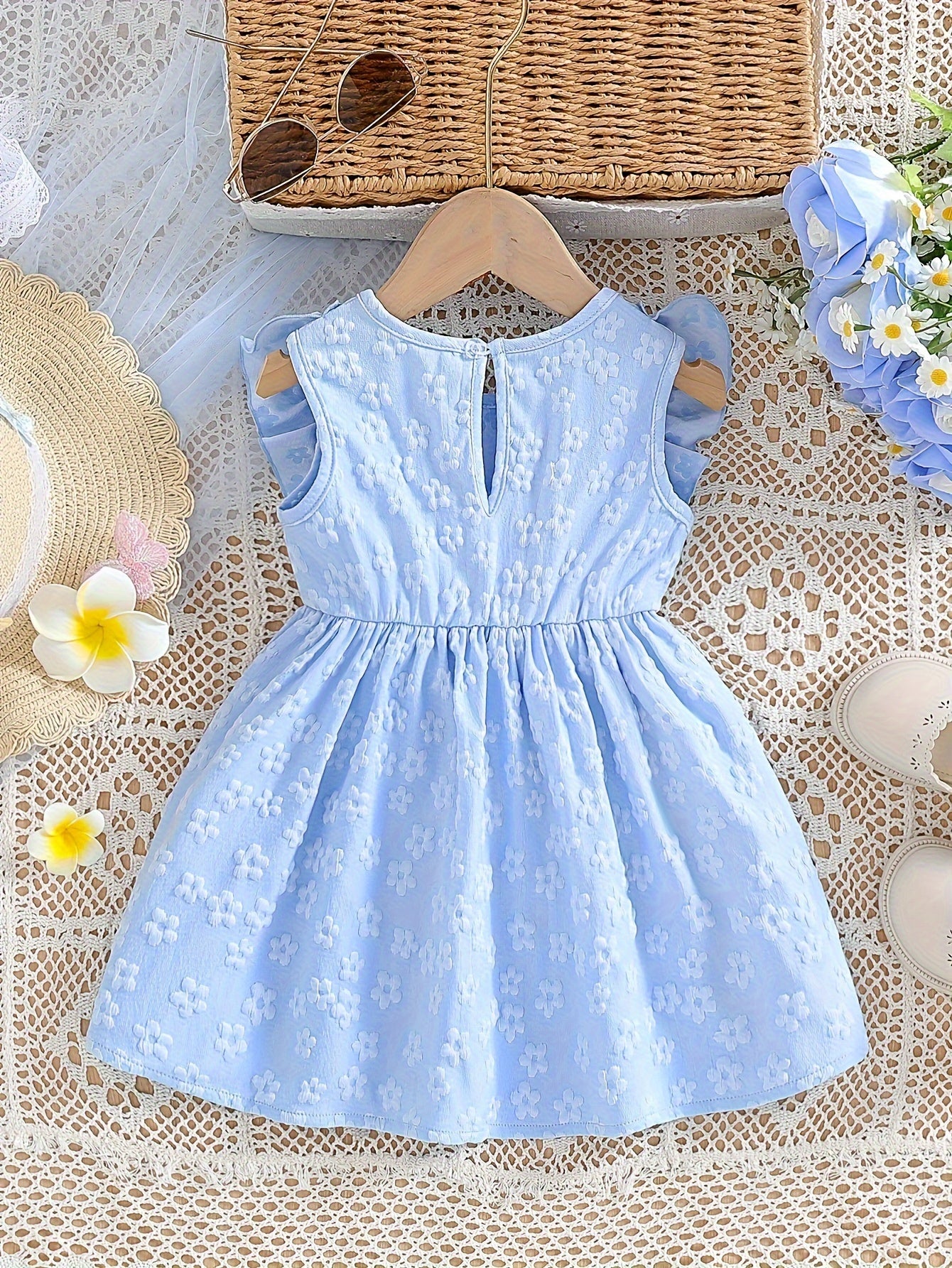 Baby Girl Clothing, Baby Products, Newborn Baby Girl Clothing, Baby Girl Summer Versatile And Cute Round-neck Plain-color Ruffled Floral Princess-style Dress. Baby Girl Casual Dress. Back-to-school Promotion. Valentine's Day Gift.