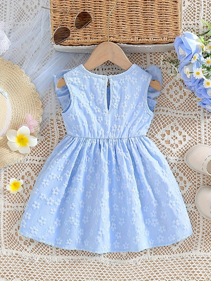 Baby Girl Clothing, Baby Products, Newborn Baby Girl Clothing, Baby Girl Summer Versatile And Cute Round-neck Plain-color Ruffled Floral Princess-style Dress. Baby Girl Casual Dress. Back-to-school Promotion. Valentine's Day Gift.
