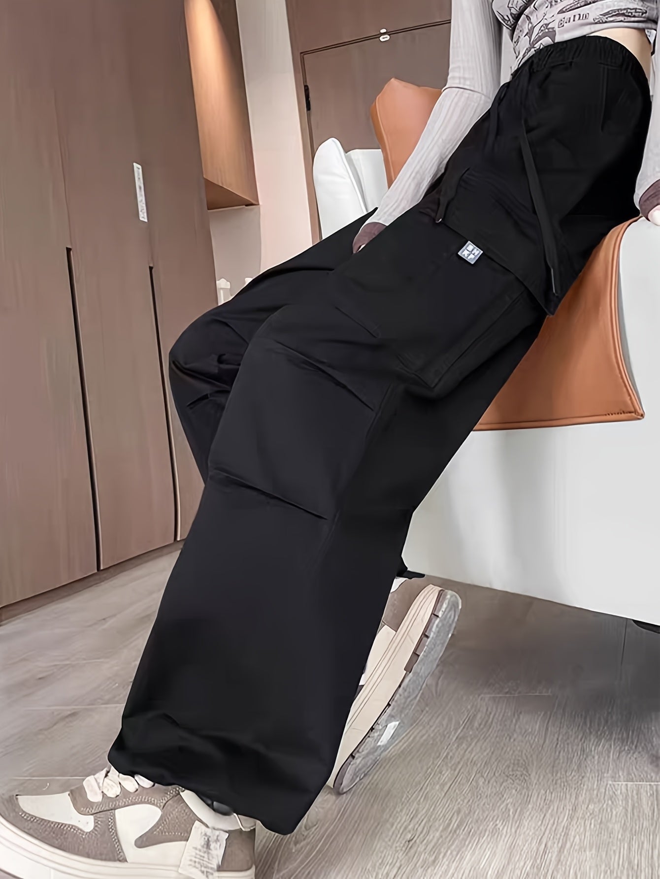 Women&Apos;S Olive Green Cargo Pants - Casual Flap Pockets, Wide-Leg Design, Machine Washable, Spring/Fall Versatile Trousers for Casual Attire, Spring Fall Attire | Relaxed Fit Pants | Nonelastic Fabric
