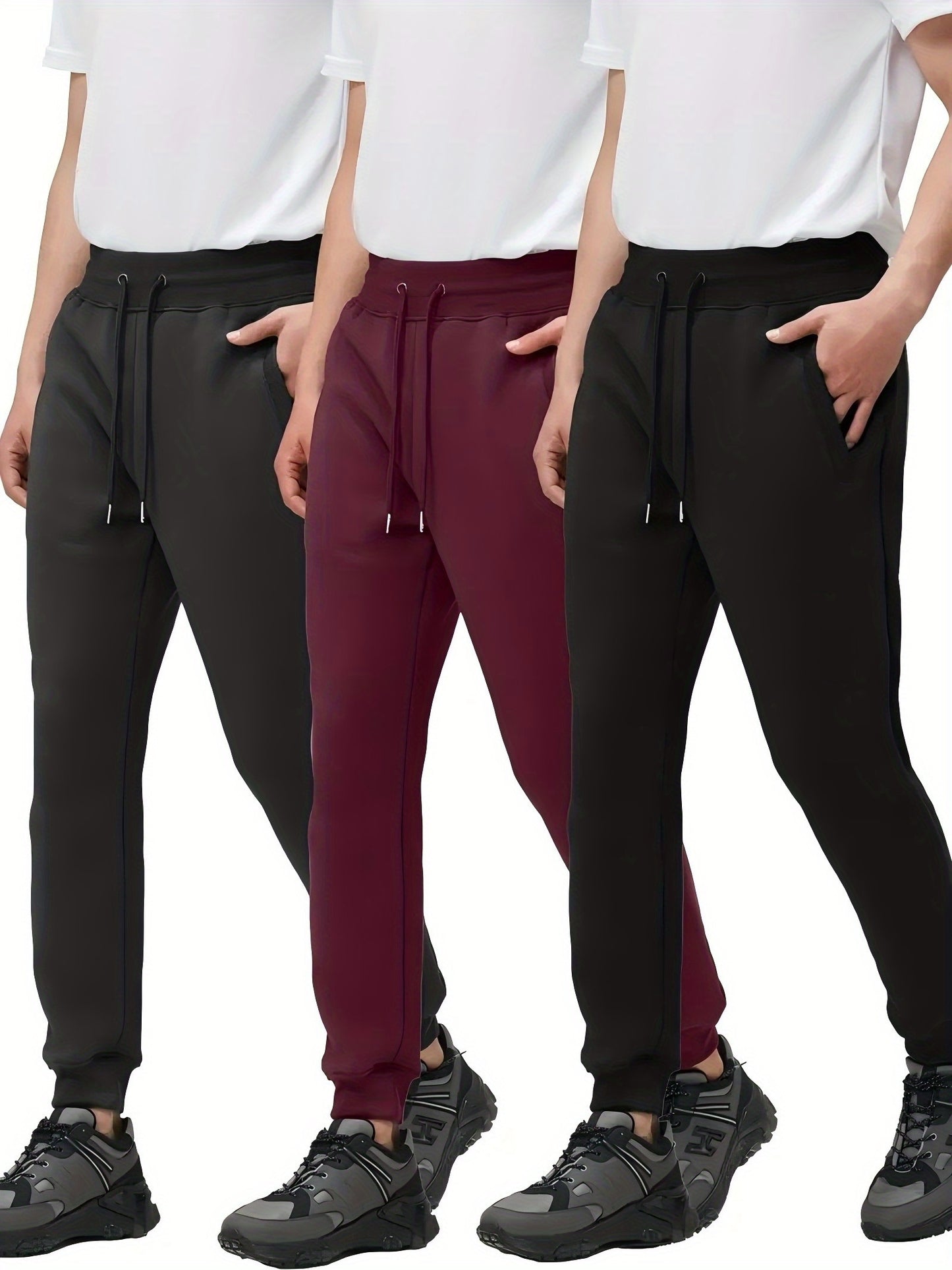 Men's 3pcs Thick Autumn And Winter Sports Pants, Warm And Casual Running Pants with Added, Adjustable Waistband And Drawstring, Double-sided Pockets. Suitable for Teenagers to Exercise, Run, Play Ball, Train, And Travel Outdoors,.