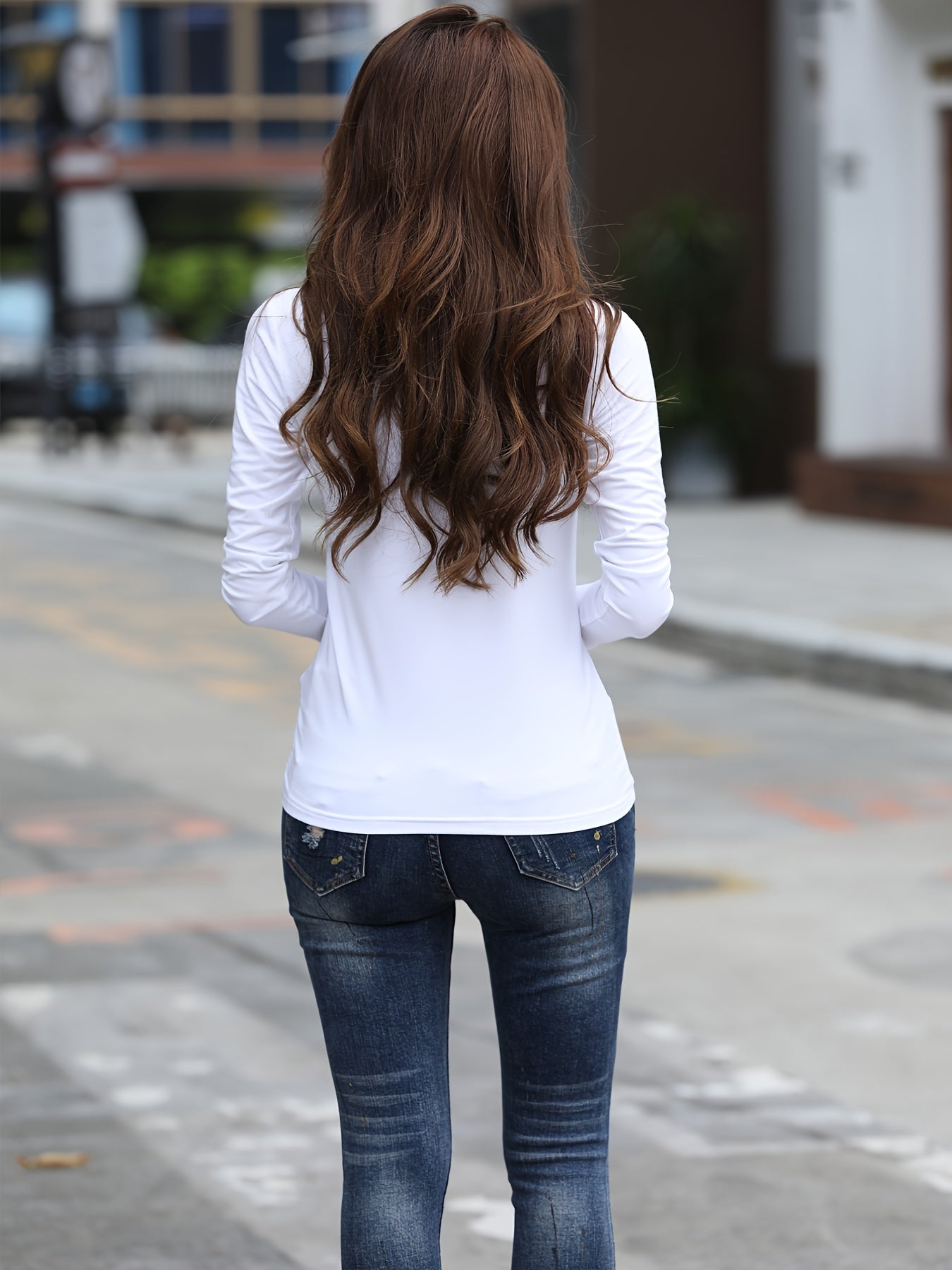 Women's Elegant Crew Neck T-Shirt, 100% Polyester Fabric, High Stretch Solid Color Top, Regular Length, 180gsm - Spring/Summer Fashion