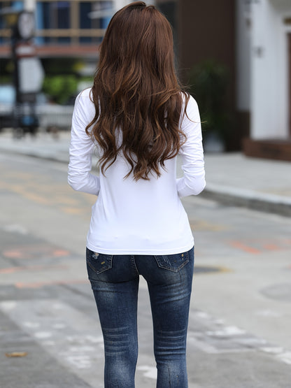 Women's Elegant Crew Neck T-Shirt, 100% Polyester Fabric, High Stretch Solid Color Top, Regular Length, 180gsm - Spring/Summer Fashion