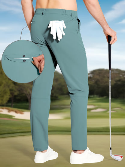 Men's Golf Pants - Lightweight Quick-Dry Stretch Formal & Casual Trousers, Straight Fit with Belt Loop, High Quality Breathable Fabric for Golf, Office, Evening Events - All-Season Mens Athletic Pants, Sports Leisurewear, Metallic Button Details, Work Tro