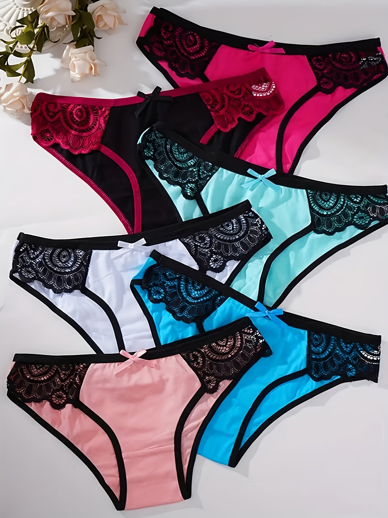 6pcs Women's Low-Rise Seamless Underwear - Briefs with Lace Edge Bow Accent, Soft Low Waist Panty for Daily Wear, Sports & Gym - Non- Full Coverage (6pcs) - Hand Washable, Stock up & Save!