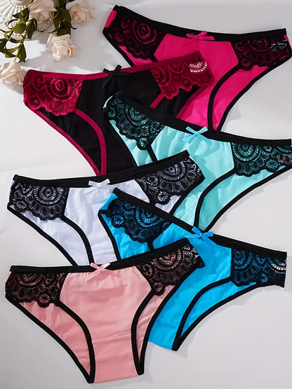 6pcs Women's Low-Rise Seamless Underwear - Briefs with Lace Edge Bow Accent, Soft Low Waist Panty for Daily Wear, Sports & Gym - Non- Full Coverage (6pcs) - Hand Washable, Stock up & Save!
