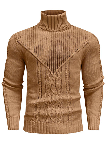 Men's Mature Casual Vintage Twisted Turtleneck Knit Pullover