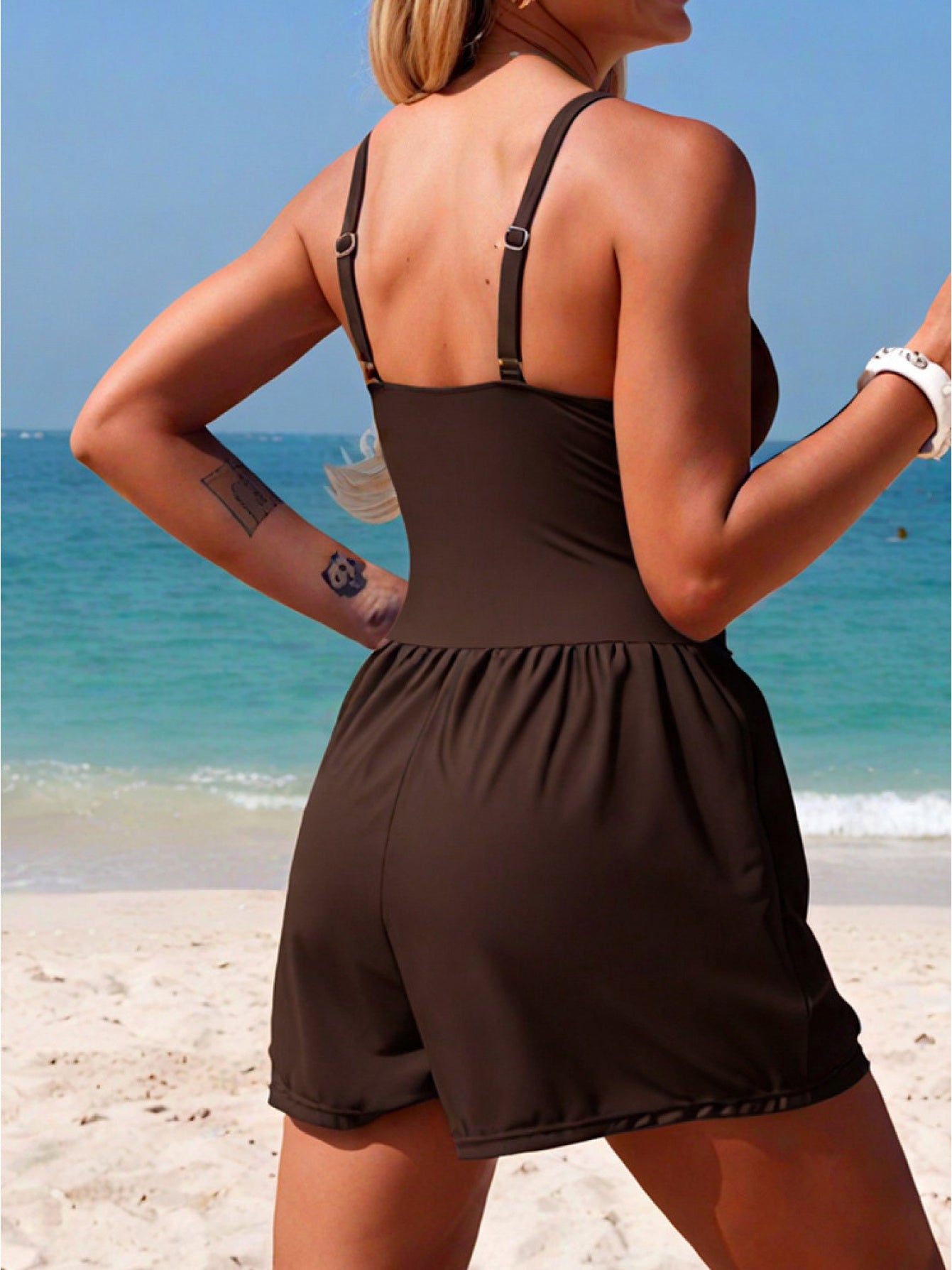 Women's Solid Color One-Piece Swimsuit Dress - Slim Fit High Neck Backless Bikini Dress with Back Cover, Split Swimwear Suitable for Swimming Pools, Beachwear, Water Parks, Summer Activities, Machine Washable Sports Suit