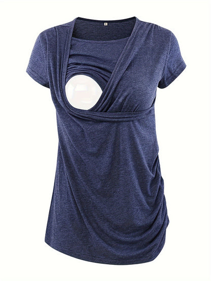 Set of 3 Women'S Short Sleeve Maternity Tops with Side Ruching for Breastfeeding