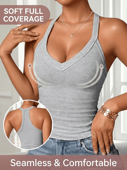 3pcs Women'S Ribbed V-neck Vest, Comfortable, Breathable, Sexy, Slim Fit, Sleeveless Suspender, Sports Vest