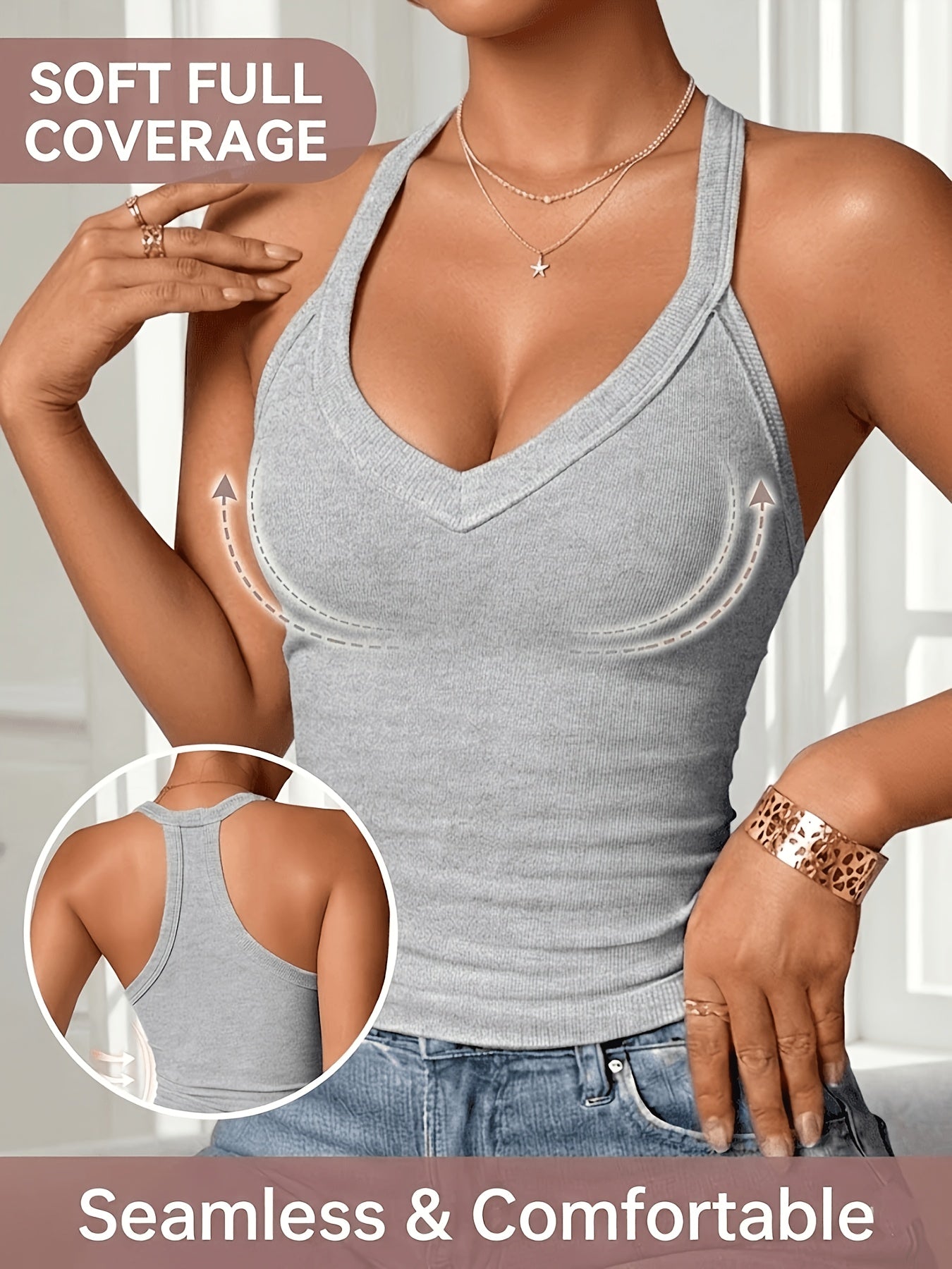 3pcs Women'S Ribbed V-neck Vest, Comfortable, Breathable, Sexy, Slim Fit, Sleeveless Suspender, Sports Vest