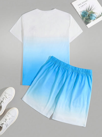 2026 Men's casual crew neck T-shirt and shorts 2pcs set, slightly stretchy, regular fit, summer sweatshirt, Game Day Outfit, Football Fan Gear for All Fans