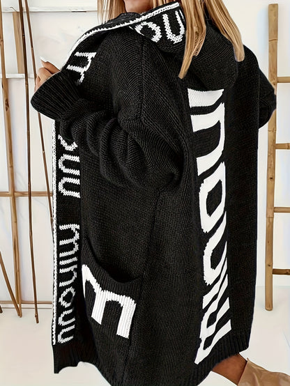 Women's Casual Letter Graphic Hooded Long Sleeve Soft Warm Cardigan