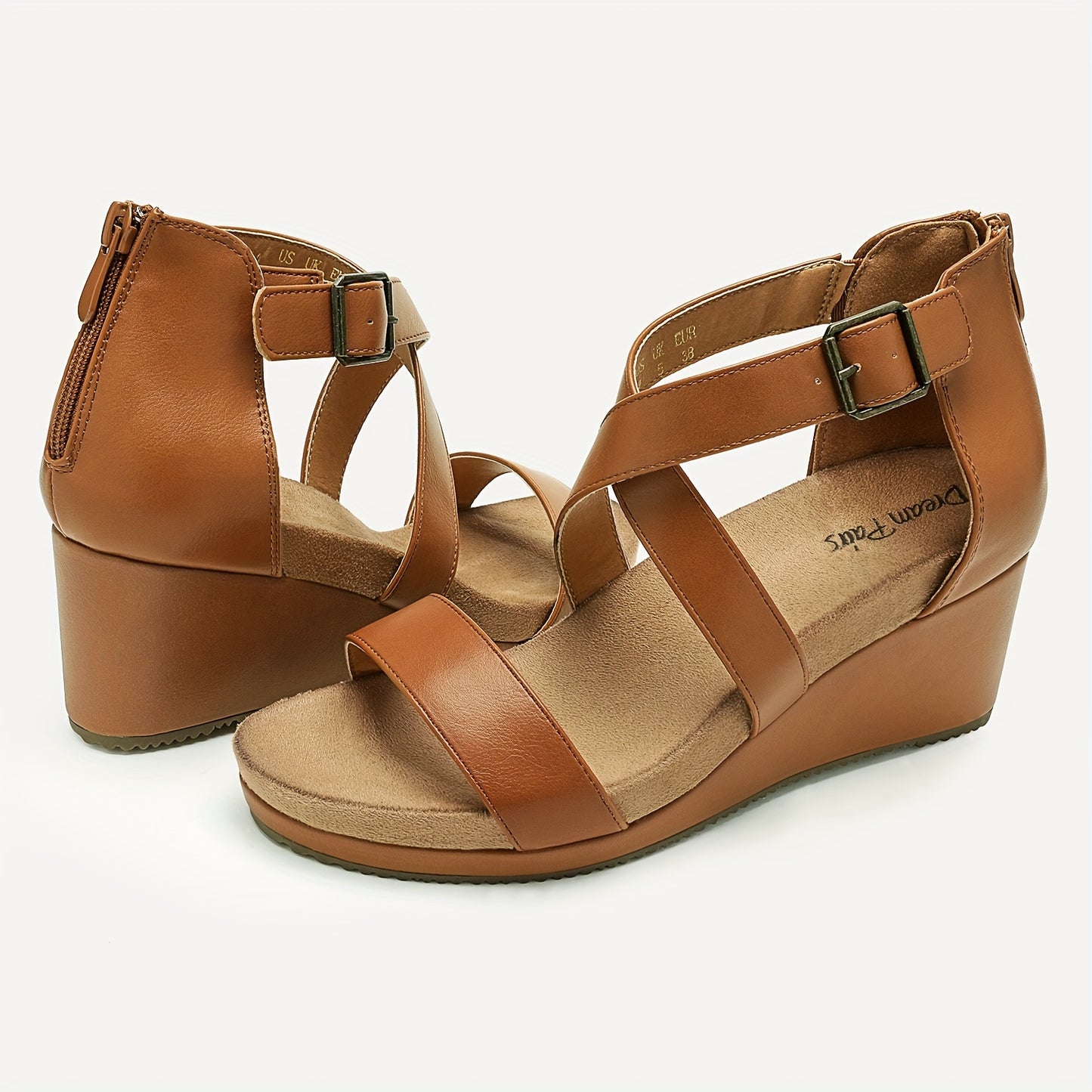 2026 Women's Fashion Open Toed Buckle Ankle Strap Summer Wedge Sandals Game Day Fan Gear for All Football Fans
