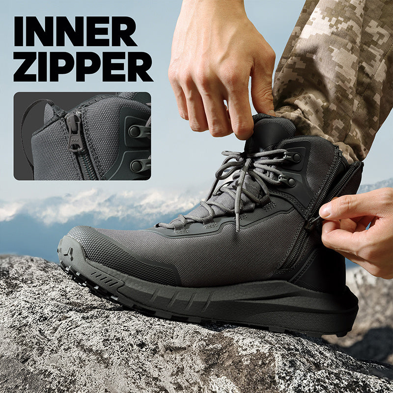 Men's Tactical Hiking Boot Lightweight Hunting Boots for Work All Day Side Zipper Motorcycle Combat Boot Arch Support 8 Inches