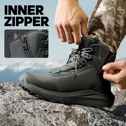 Men's Tactical Hiking Boot Lightweight Hunting Boots for Work All Day Side Zipper Motorcycle Combat Boot Arch Support 8 Inches