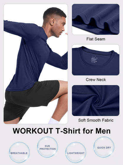 5-pack Men's Quick-drying Breathable Long-sleeve Sports T-shirts,, Suitable for Fitness, Commuting, Running, And Training