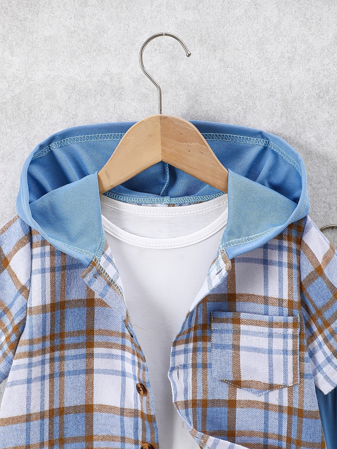 2pcs, Children's Short-sleeved Plaid Shirt Shorts Hooded Top Cardigan Fashion Casual Children's Shorts Set, Perfect for Outdoor