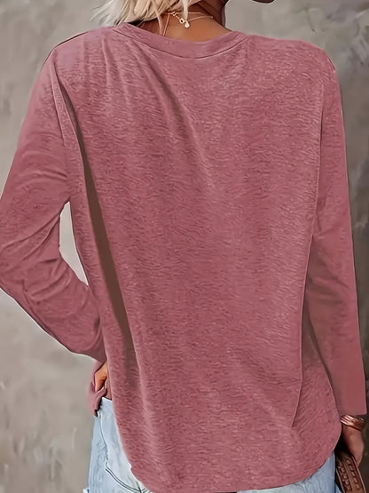 [Casual Loose Top] Cross-Border European and American Women's Fashion Round Neck Long Sleeve Casual Loose Top Base T-Shirt