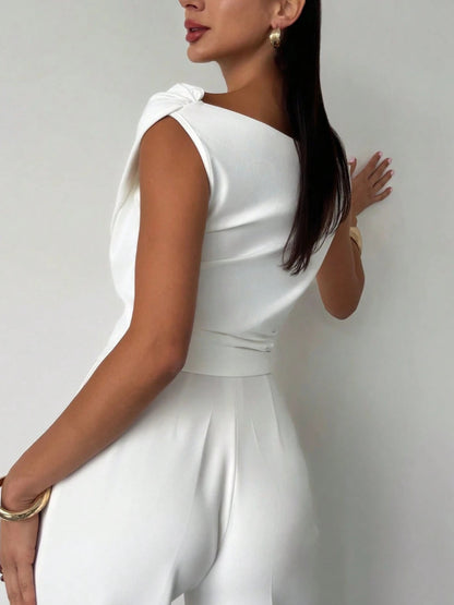 Summer Solid Color Sleeveless T-Shirt, Simple Style, Off-Shoulder, Slim Fit, Sleeveless Short Top