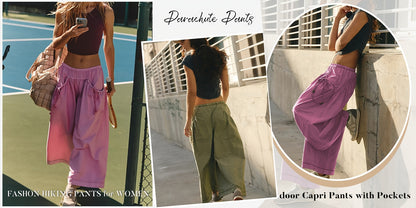 Women'S Lightweight Wide Leg Sweatpants - Summer High Waist Elastic Joggers With Pockets | Cargo Pants For Workout Hiking Travel | Casual Streetwear Athleisure Capri Pants