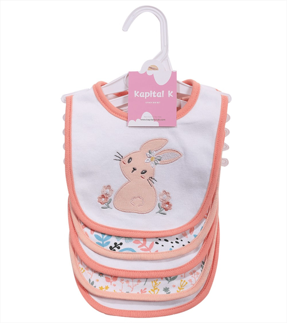 Cotton Baby Bibs 5-Pack - Cartoon Embroidered