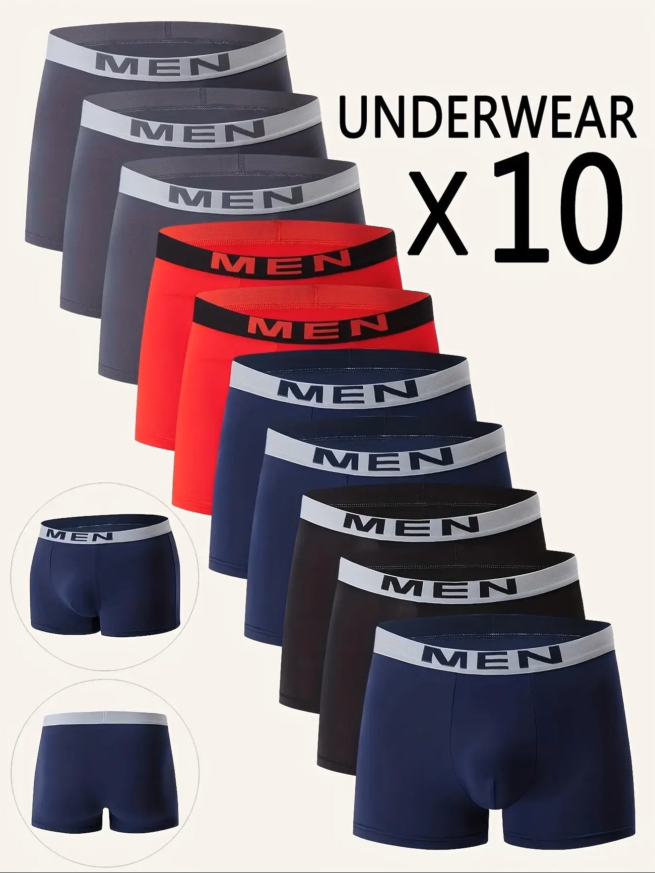 10pieces Set Of Men's Breathable Boxer Underwear - Comfortable And Stretchy, Solid Color, Casual Sports Underwear Random Color