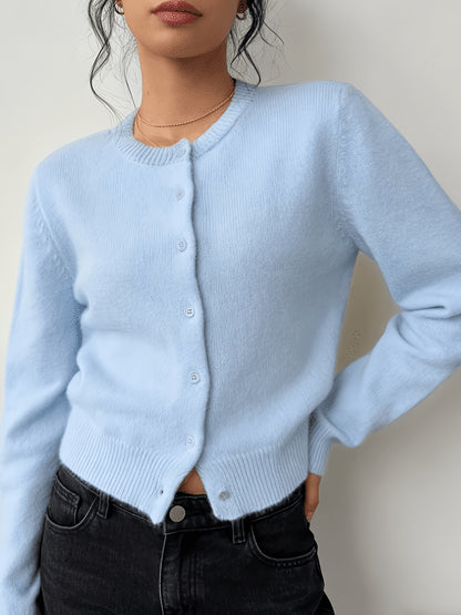 New Spring And Summer Fashionable Elegant Women's Stretch Button Cardigan - High-Elasticity Crew Neck Spring/Autumn Sweater, Hand Wash/Dry Clean Spring And Summer Apparel, Lightweight And Breathable Daily Commute, Sports And Leisure Top, Qqq