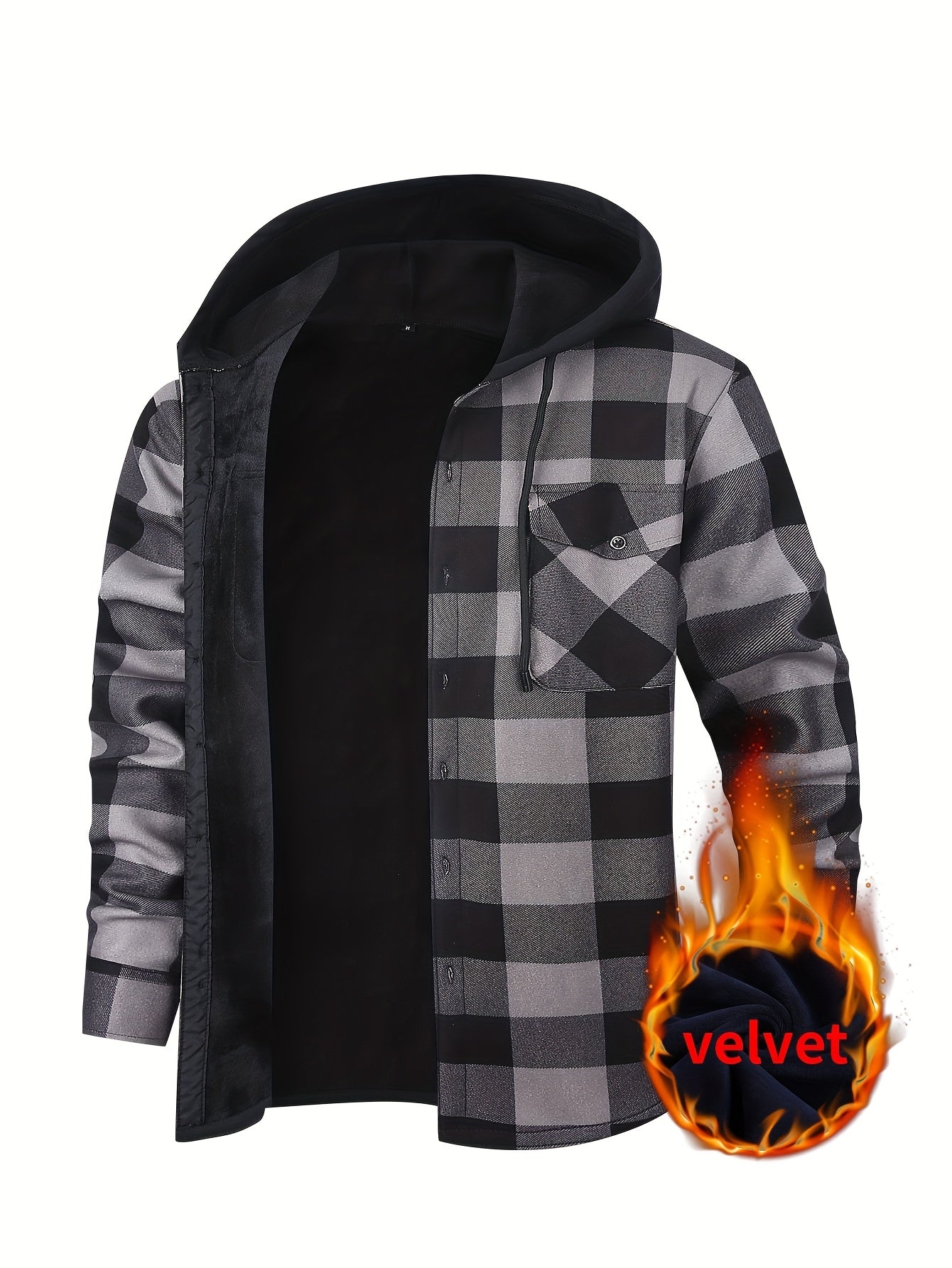 Men'S Heavy-Duty Flannel Jacket - Thermal Insulated Hooded Coat with Front Pockets, Blue Black Plaid Work Jacket for Logging, Winter Outdoor Jobs, Construction - Cold Weather Outerwear by ESEA, Winter Coats