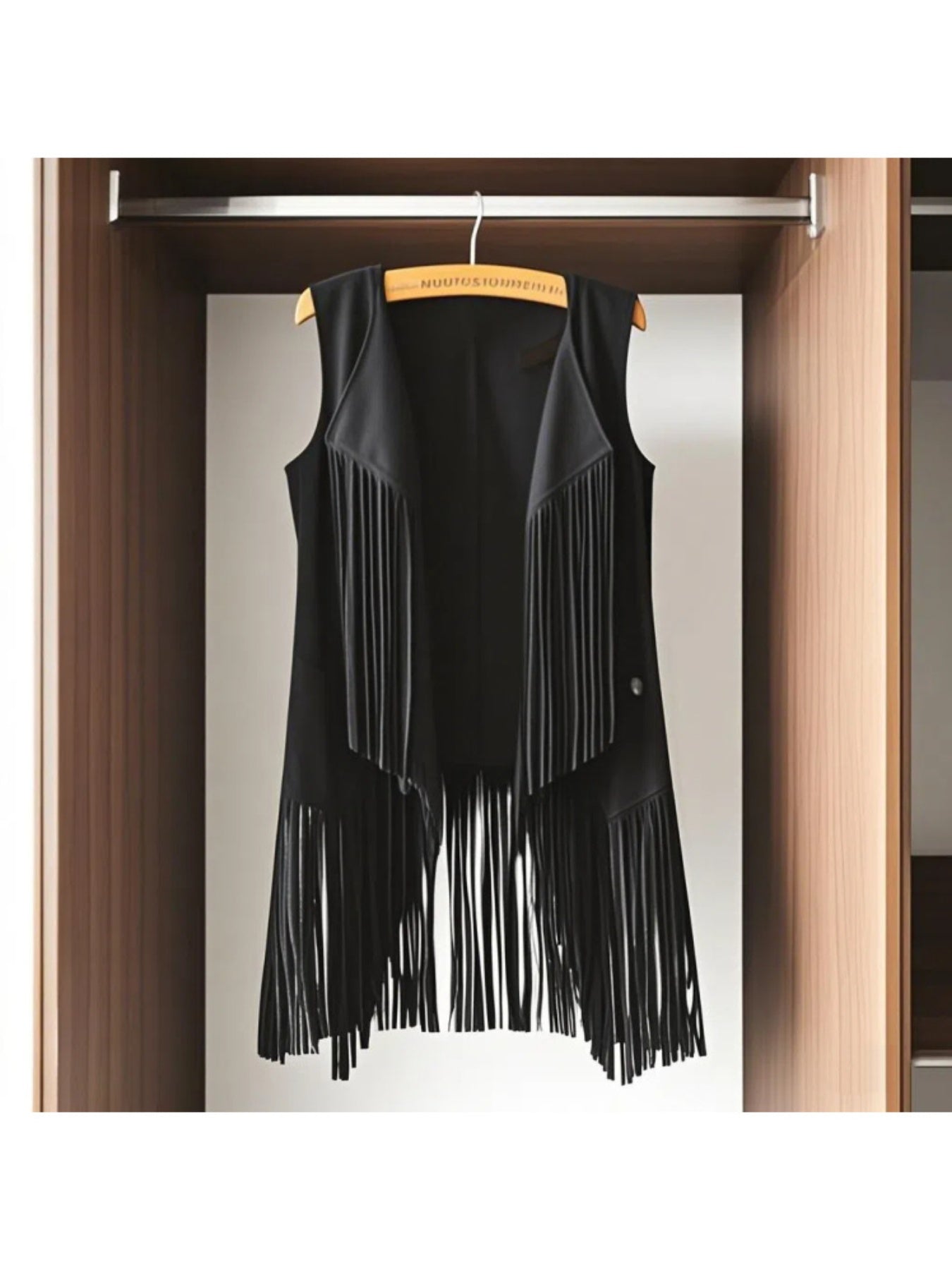 Women' Faux Suede Fringe Vest with Tassels - Western Cowgirl Jacket, Soft Flip-Collar Sleeveless Waistcoat Coat for All-Season Wear, Casual Outfits & Themed Events (Medieval Renaissance Fair) - Solid Color Plain Matching Outerwear