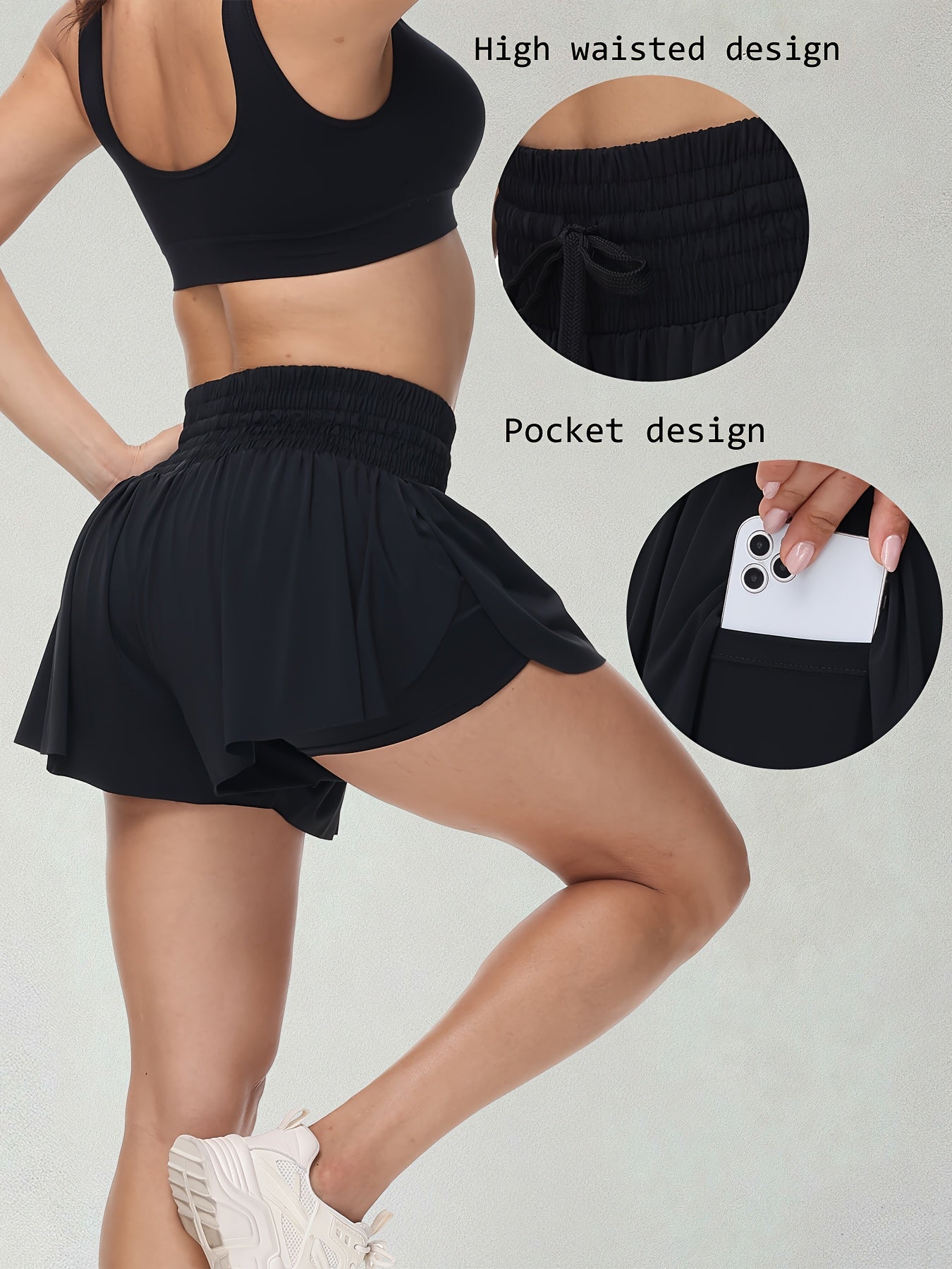 Women's Black+pink+white Ruffle High-Waist Shorts - product view 15