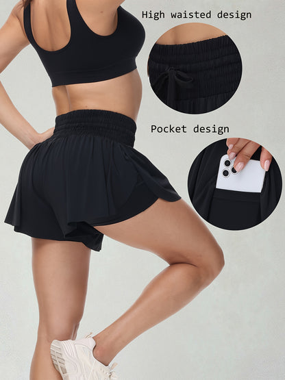 Women's Black+pink+white Ruffle High-Waist Shorts - product view 15