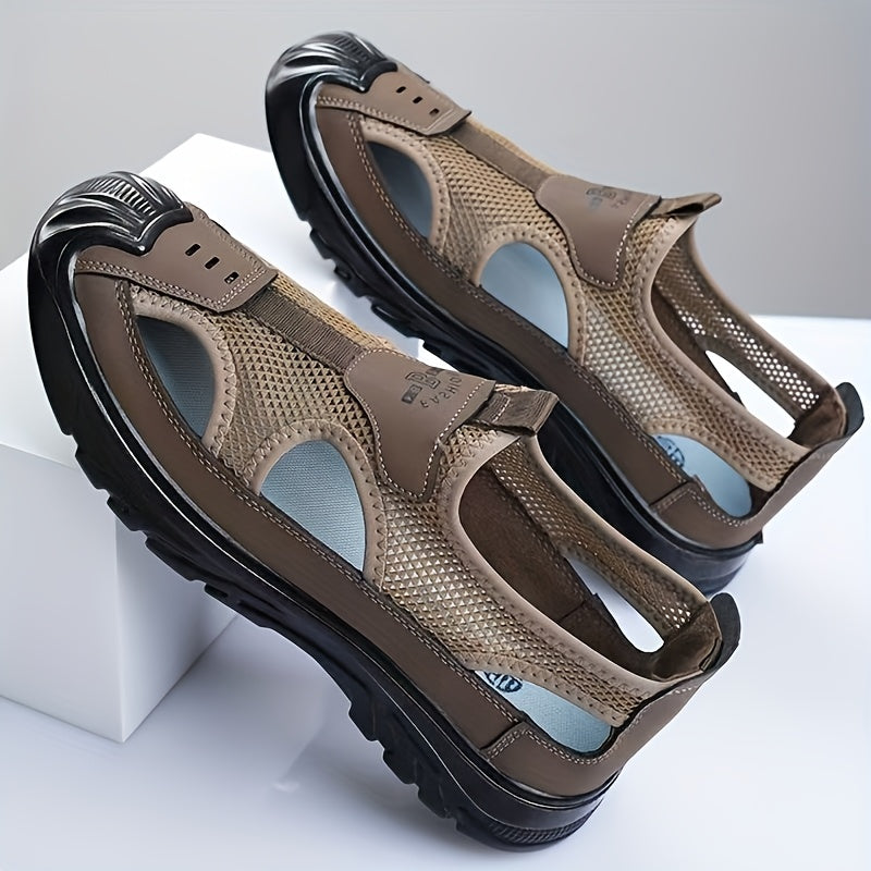 Men's Lightweight Breathable Quick-Dry Slip-On Beach Shoes - Non-mesh Design with EVA/PU Shock-absorbing Insole And Slip-resistant PU Outsole - Beige/Black, Ideal for Fitness, Running, And Summer Casual Wear