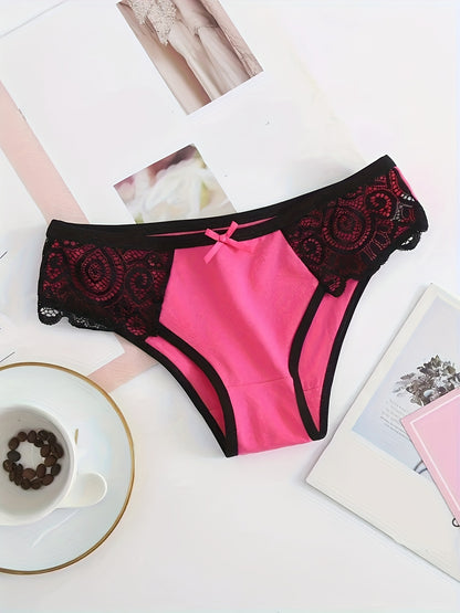 12PCS, Seamless Women's Daily Sports Underwear, Low Waist Comfortable Cotton Splicing Triangle Pants, Lace Lace Bow Underwear Underwear