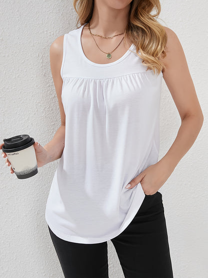 Three-piece Set 2025 Europe And The United States Fashion Casual Loose Top Round Neck Pleated Sleeveless Vest